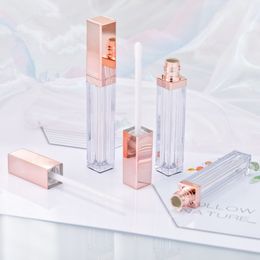 Botella de brillo de labios de oro rosa de alta calidad de 4ML, botella de almacenamiento de lápiz labial líquido de tubo rellenable de aceite de labios cosmético vacío de plástico