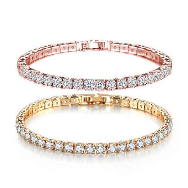 4 mm 17-23 cm Princesa Corte redondo Cubic Zirconia Pulsera de tenis Hip Hop Cz Zircon Pulsera Zircon Pie Tobillera 14k Cadena chapada en oro Pulseras de tobillo para mujeres Hombres Joyería