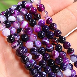 4 MM 6 MM 8 MM 10 MM 12 MM Naturel Violet Rayé Agate Pierres Ronde Entretoise Perles Lâches Pour Collier Bracelet Charmes Fabrication de Bijoux