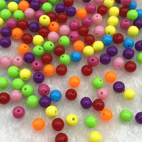 Perles acryliques de couleur caisse de 6 mm de 6 mm 8 mm perles rondes pour vêtements de bricolage