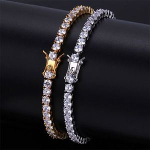 4MM 6MM Heren Iced Out Zirconia Bling Bling 1 Rij Tennisarmband Hiphop CZ Gesimuleerde Diamanten Shine Triple Lock Clasp237c