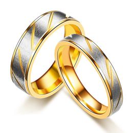 4 mm/6 mm roestvrij staal paar ringen 18k gouden ring mode batch bloem titanium streep vinger ring sieraden