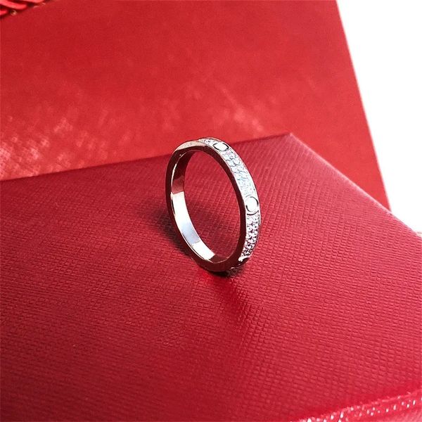 4mm 6mm Titane Acier Argent Bague Créateur De Mode Hommes et Femmes Or Rose Argent Bijoux Bande Pleine Dimonds pour Les Amoureux Couple Anneaux Cadeau 1653