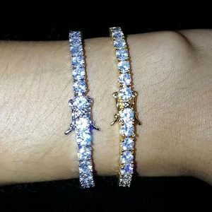 4mm 7 pouces 8 pouces hommes glacé bracelet en zircone cubique Bling 1 rangée bracelet de tennis bijoux hiphop Shine Triple Lock Clasp Bracelets225F