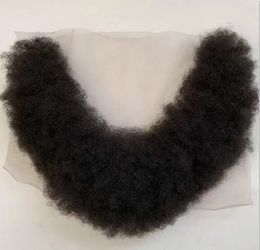 4 mm Afro Beard Full Lace Unit 100 Reemplazo de cabello humano virgen indio 4 mm Afrokinky Curl Bigote masculino para hombres negros Entrega rápida rápida