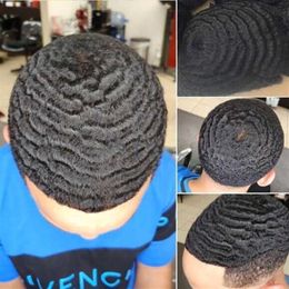 4mm Afro cheveux hommes perruque PU toupet jais noir péruvien vierge Remy remplacement de cheveux humains pour noir Men268Z