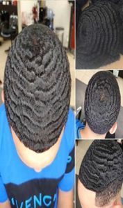 4 mm Afro Hair Mens Wig Pu Toupee Jet Black Péruvien Vierge Remy Remplacement des cheveux humains pour les hommes noirs5358575