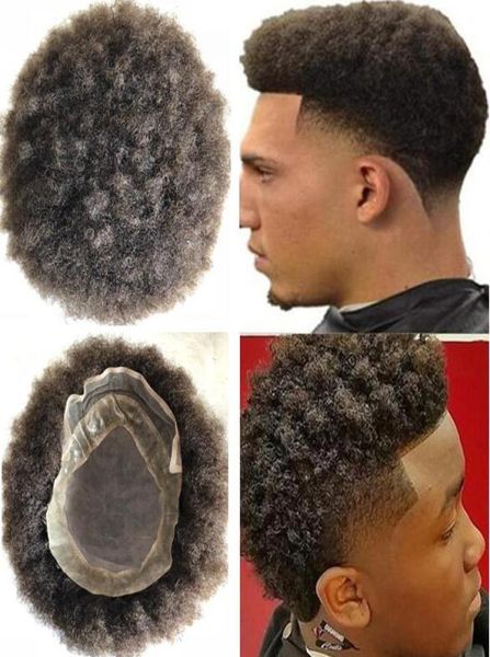 4 mm Afro Hair Piece en dentelle AVANT avec mono pupee Toupee Virgin Human Hair Remplacement des hommes noirs1441229