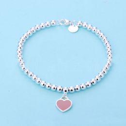 4mm perles amour coeur bracelet à breloques pour femmes filles belle mignon S925 argent perlé luxe bijoux de créateur bracelet bleu rose pendentif bracelets