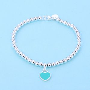 4mm perles amour coeur bracelet à breloques pour femmes filles belle mignon S925 argent perlé luxe designer bijoux bracelet bleu rose rouge pendentif bracelets