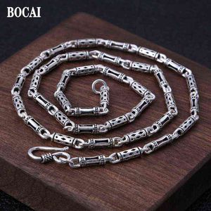 4mm Bocai NIEUW 2021 Pure S925 Zilveren Mode-sieraden Retro Thais Vakmanschap Exquisite Hollow Bamboo Chain Trendy Man Necklace