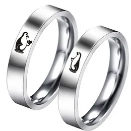 4mm mode schattig pinguïn paar ring mannen vrouwen roestvrijstalen bruiloft sieraden valentijnsdag cadeau ringen voor hem en haar liefde hart