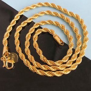 Collar de cadena de cuerda tejida de cobre de Metal chapado en oro de 18 quilates de Metal de 4MM para hombres y mujeres bonito regalo de joyería 16 18 20 pulgadas precio al por mayor