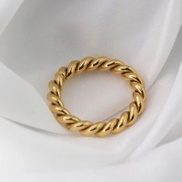 4mm minimaliste en acier inoxydable mignon torsadé chaîne anneau pour femmes filles plaqué or 18 carats tressé anneau étanche bijoux cadeau 240220
