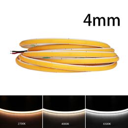 4 mm smalle cob LED -stripverlichting voor auto muurkamer decoratie 12v 24V 480 LED Warm koele witte lichtbalk Flexibele lintdiode tape D2.5