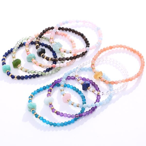 Bracelet de perles en aigue-marine naturelle et améthyste, 4mm, fait à la main, pilier élastique, pierre perlée, bijoux pour femmes