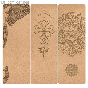 4mm Natural Cork TPE Printed Yoga Mat Non-slip Esterilla Yoga Sweat-absorbing Home Fitness Pad Gymnastics Pilates Mats With Bag Q230826