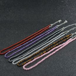 4mm Semi-précieuses Pierres Précieuses Perles Collier Ras Du Cou Collier pour Femmes Pierre Naturelle Oeil De Tigre Jade Quartz Améthyste Colliers Fine Jewelry