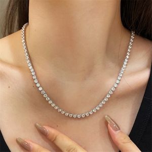 Collier de tennis de 4 mm de créateur pour femme en argent sterling S925 avec diamants ronds blancs 5A en zircone cubique - Chaîne de luxe pour bijoux de mariage - Boîte cadeau