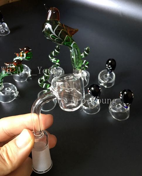 4mm d'épaisseur Quartz Banger Nail avec Carb Cap Verre Coloré Carb Cap Oiseau Serpent et Bleu 10mm 14mm 18mm 90 Degrés Quartz Bangers