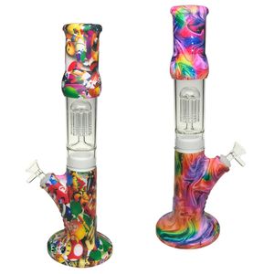 15 pouces 14 mm Bong de verre femelle avec combinaison colorée en silicone à eau Fumer Pipe de méduse filtration du basse