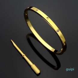 4mm dunne zilveren armbanden Armbanden Voor Vrouwen Mannen Titanium Staal Goud Schroevendraaier Armbanden liefhebbers Armband geen doos 16-19cm227I