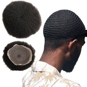 Toupets pour hommes afro-américains ondulés de 4 mm, cheveux humains vierges malaisiens, unités suisses en dentelle complète pour hommes noirs