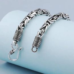 4 mm de large 5 mm Vrai Silver Fashion Peace Pattern Bracelet for Men S925 Thai Silver Vintage Chain S Bracelet Bracelet pour hommes 240426