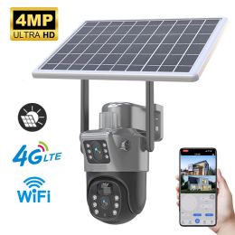 4MP WIFI sans fil PTZ caméra solaire double lentille double écran extérieur 4G IP caméra panneau solaire Audio PIR caméra de Surveillance de sécurité