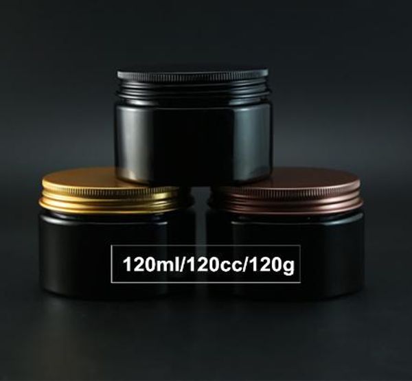 4oz Vide Noir Pet Cosmétiques Crème Crème Large Bouche avec couvercle à vis en aluminium d'or 120 ml de poudre cosmétique