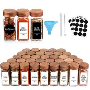 4oz Square Spice jar Pepper 24 set pepper bottle 120ml Acacia wood glass spice jar