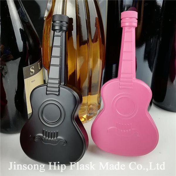 Flacon de hanche de guitare en acier inoxydable de 4 oz noir rose La couleur du ruban peut être mélangée avec le logo gravé211k
