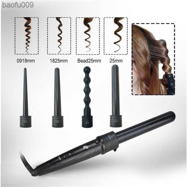 4p électrique ionique cheveux fins fer à friser baguette en céramique baril bigoudi grande vague outil style perle spirale salon rouleau ondulé coiffure L230520