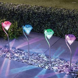 Paquet de 4 lumières solaires de jardin LED couleur changeante diamant décoration de Patio extérieur paysage pour cour parterre de fleurs fêtes arrière-cour
