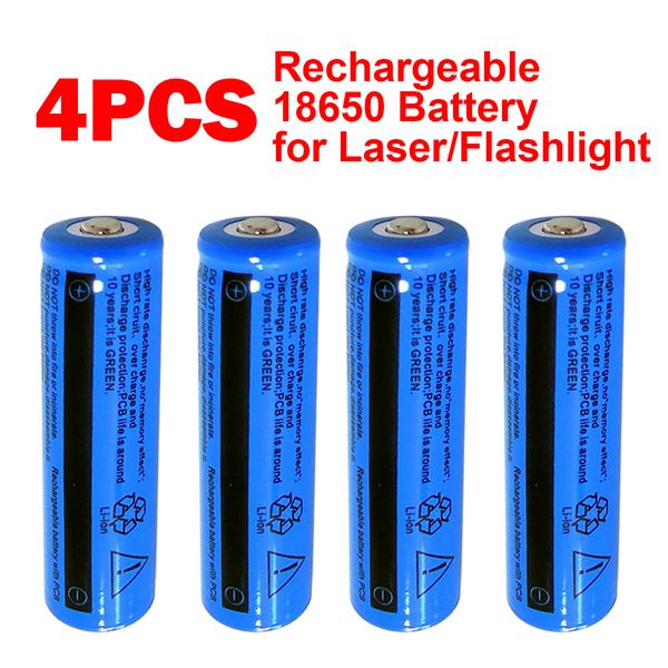 Paquet de 4 piles Li-ion rechargeables 3000mAh, 18650, 3.7v, 11.1W, BRC, non AAA ou AA, pour lampe de poche, torche Laser