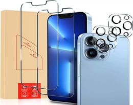 4Pack Tempered Glass Screen Protector 9H DURYNESS CAME CAME Lens Protecteurs Couvrir le film 4in1 pour iPhone 11 12 13 14 Pro Max avec retai9849020