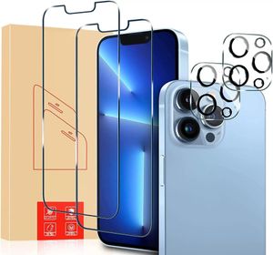 4Pack Tempered Glass Screen Protector 9H DURYNESS CAME CAME Lens Protecteurs Couvrir le film 4in1 pour iPhone 11 12 13 14 Pro Max avec retai5329999
