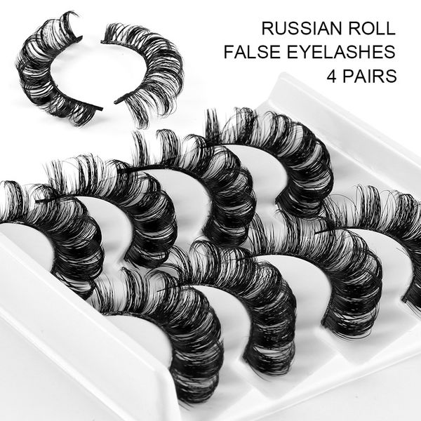 4 paires/ensemble de cils D Curl cils russes 3D Faux cils de vison réutilisable moelleux russe bande cils Extensions de cils E431