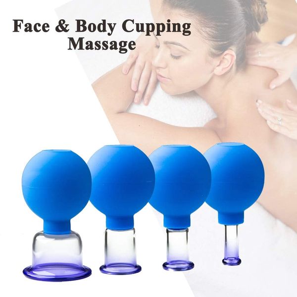 Ensemble de ventouses faciales en verre 4 pièces, tasses de Massage par aspiration sous vide en Silicone, ventouses professionnelles, ensembles de thérapie chinoise pour masseur du visage, du corps et des épaules