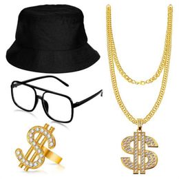 4pc/lot Euro-Amerikaanse grensoverschrijdende clusterringen sieraden Opening Event US Dollar Dollar Dance King Ring met diamant hiphop accessoires trendy herenring ketting E145