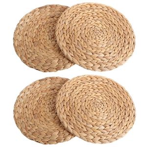 4Pc Naturel Gourd D'eau Tissé Napperon Rond En Rotin Tapis De Table Pad Vert Tropical Mariage 220610gx