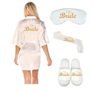 4pc set of bride robe eyemask slippers sash bridesmaid kimono wedding bridal party Bachelorette bathrobe getting ready robes 210901