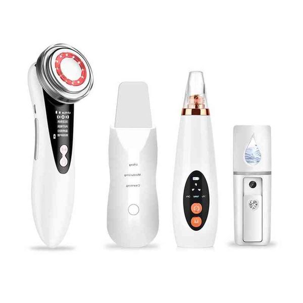 4 unid / set RF EMS LED Terapia de luz Dispositivo de elevación facial + Depurador de piel + Removedor de espinillas Aspiradora + Nano pulverizador Vaporizador para mujeres 220505