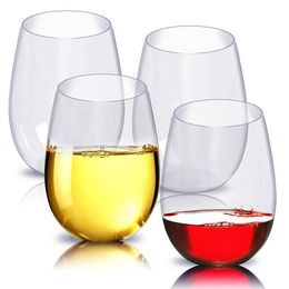 4pc / set verre à vin en plastique incassable incassable PCTG verres à vin rouge tasses tasses réutilisables jus de fruits transparents tasse à bière Y2251