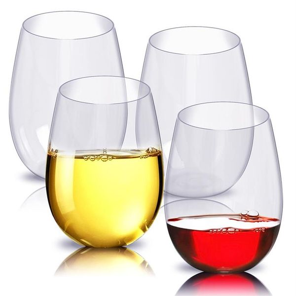 4pc / set verre à vin en plastique incassable incassable PCTG verres à vin rouge tasses tasses réutilisables transparents jus de fruits bière tasse Y340I