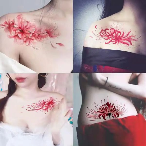 4pcLot Aquarelle Fleur Autocollants De Tatouage Temporaire Femmes Étanche Sexy Mode Clavicule Art Faux Tatouage Nombril Tatouage 240309