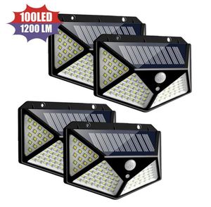 4 pièces 100LED lumière solaire extérieure étanche 4 côtés lampe à énergie solaire 120 degrés PIR capteur de mouvement applique murale jardin cour lampe solaire