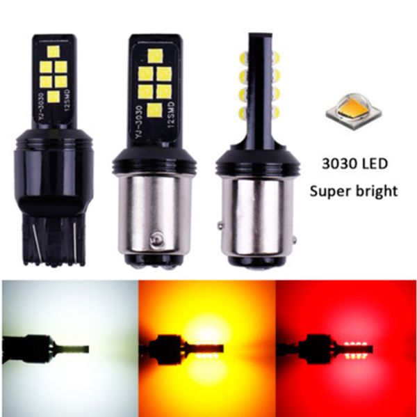 20 piezas S25 1156 bombilla LED 3030 12smd 1157 luces de freno LED de coche rojo ámbar blanco 7440 7443 12V bombilla automática