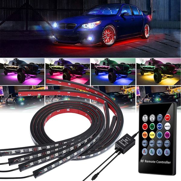 4 Uds 12V IP65 luz de ambiente Control de aplicación tira de luces LED RGB de Color que fluye debajo del coche 90 120 150 tubo sistema de iluminación bajo la carrocería luces de neón