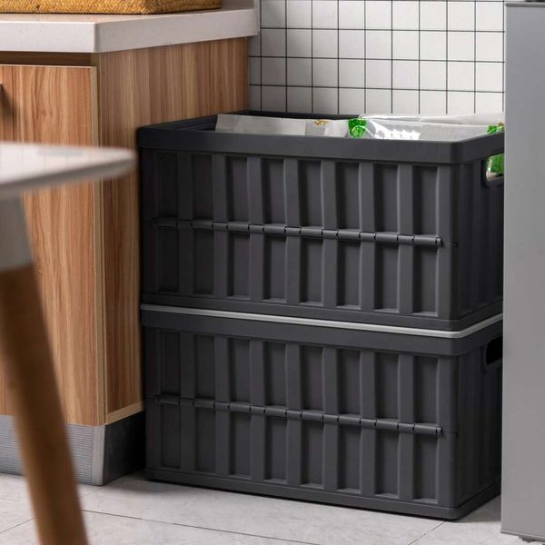 Bacs pliables de 16,91 gallons avec couvercles, conteneurs en plastique pour l'organisation, boîte de rangement empilable, grandes caisses utilitaires robustes, 4 pièces